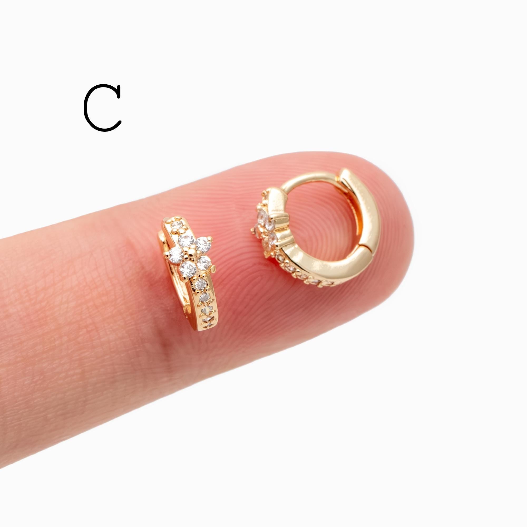 4pcs CZ Pave Tiny Hoop Earrings, Dainty Huggie Earrings, Minimalist Earring, Small Gold Hoops Earring (GB-3399)